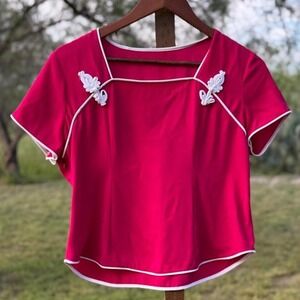 Vintage Inspired Hot Pink Mandarin Top
